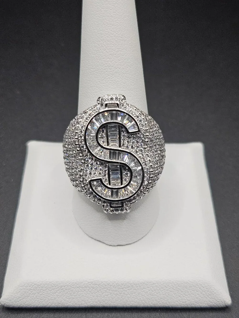 925 Sterling Silver Moissanite Dollar Sign Ring 5ctw Size 10